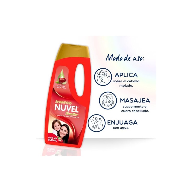 Nuvel Shampoo Limpieza Profunda y Reparación con Extractos Naturales Manzana