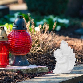 Relaxdays Set of 2 Angel Sculptures, Graceful, Weatherproof, Grave Decoration, 6 x 12.5 x 7.5cm, Artificial Stone, White, Synthetic Resin