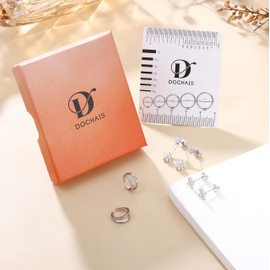 Dochais 3 Pairs of Earrings 925 Silver Set for Women 14K Gold-Plated Earrings Ear Cuff Earrings Hypoallergenic Earrings Stud Earrings Zirconia Small Cartilage Helix Conch Tragus Piercing (Gold