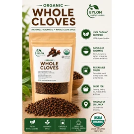 Ceylon Rustic Savour Organic Whole Cloves 3.5 oz – USDA Organic Certified Aromatic Clove Spice in Resealable Pouch for Cooking, Baking & Tea