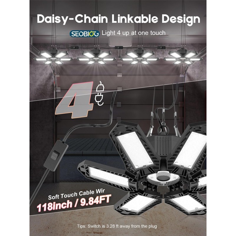 SEOBIOG 2 Pack Plug in Garage Light, Upgraded 200W 20000LM