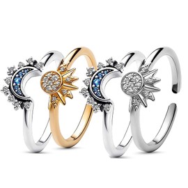 Hernin Sun Rings Moon Rings Jewellery Dupes Rings for Couples Sun Gold Rings and Moon Silver Rings Gold Women's Rings Sun Moon Ring Adjustable Open Promise Matching Rings Women, Zinc