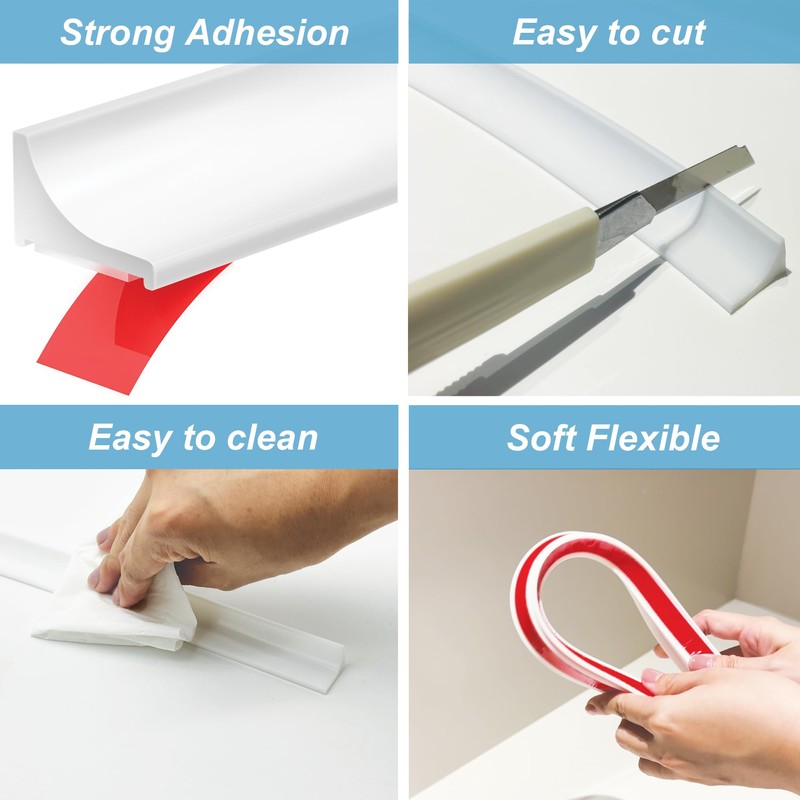 67Inch Shower Threshold Water Dam, Self-Adhesive Silicone Shower Barrier Water