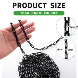 50 ft 1/8" Metal Hanging Chains Fixture Chain Decorative Chain Light Duty Chain Utility Chains for Hanging Plants, Basket, Light Fixture, Chandelier, Lamp (3mm 50ft)