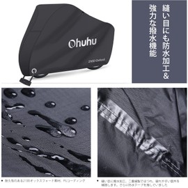 Ohuhu Bicycle Cover, Thick, Waterproof, 210D Ox, Includes Waterproof Tape, Anti-Theft, Windproof, UV Protection, Bike Cover, Lock Hole/Storage Bag, Black