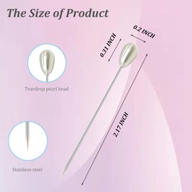 300PCS Corsage Pins, Teardrop Pearl Sewing Pins, Long 2inch Straight Sewing Wedding Bouquet Pins for Wedding, Jewelry DIY Decoration, Quilting and Craft (300Pcs, White)