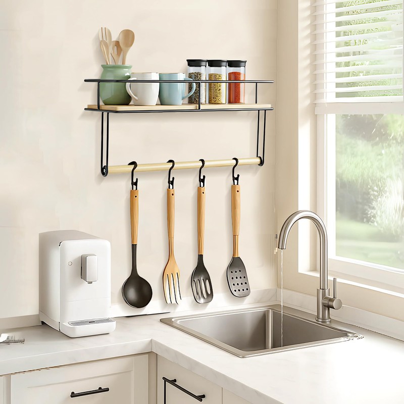 SDZOREN Hand Towel Holder with Wooden Shelf – Wall-Mounted Bathroom