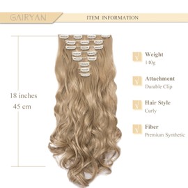 Gairyan Clip-In Hair Extensions Pieces Blonde Wavy Long Synthetic Hair Pieces Clip-In Hair Extensions Wavy 45 cm Curly Synthetic Hair for Women Natural Blonde