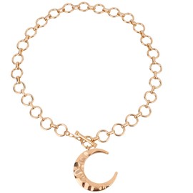 Mikovivi Vintage Chunky Hammered Moon Chain Necklace, Gold Crescent Moon Pendant Necklace Trendy Statement Neck Jewelry for Women