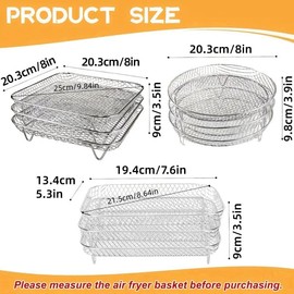 AIMALL 3-Piece Air Fryer Grill Rack – Food Grade 304 Stainless Steel, Multi-Layer Stackable Mesh Tray for Round, Square, and Rectangular Air Fryers