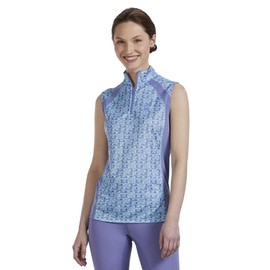 Riding Sport Ladies Airflow Quarter-Zip Print Sleeveless Shirt - Flower Power - Large