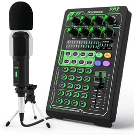 Pyle Portable Bluetooth Live Broadcast Sound Card Pro Audio Interface DJ mixer Condenser w/Microphone Set, for Streaming Podcasts Studio, Recording PC, Gaming, Phone, w/FX, Ambient Sounds