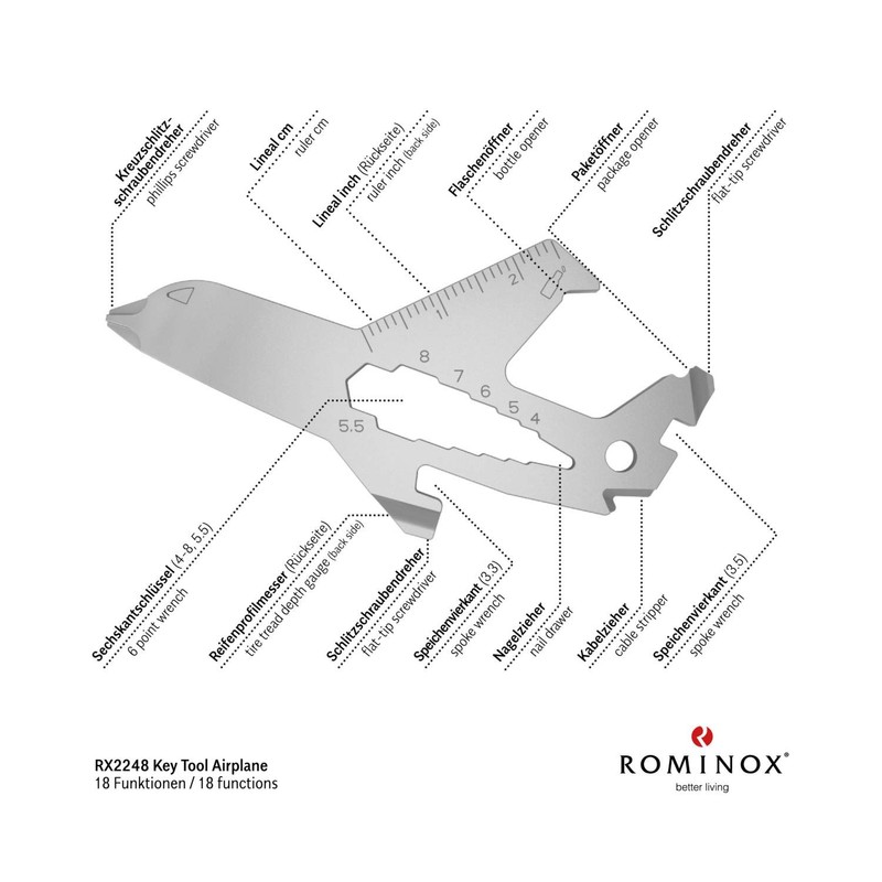 Gift Item: Rominox Key Tool/Aeroplane, 18 Functions, Keytool Key Ring
