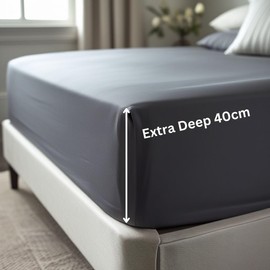 Luxury 100% Egyptian Cotton Bed Sheet Set - 200 Thread Count, 40cm Deep Pocket Fitted Sheet, Flat Sheet & Pillowcase(s) 50x75cm - Single, Double, King & Super King Sizes (Charcoal, Single)