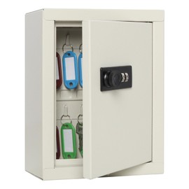 Lovndi Key Box, Key Cabinet with 18 Hooks for Key Organizer, Security Key Lock Box Wall Mount, White