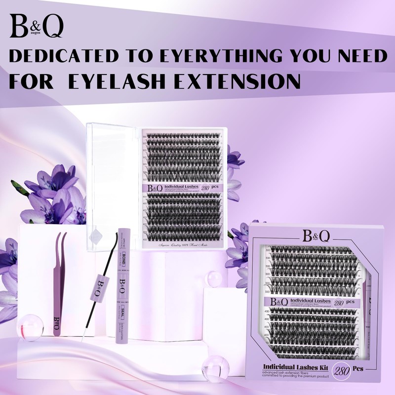 DIY Lash Extension Kit 280pcs Individual Lashes Cluster B&Q D