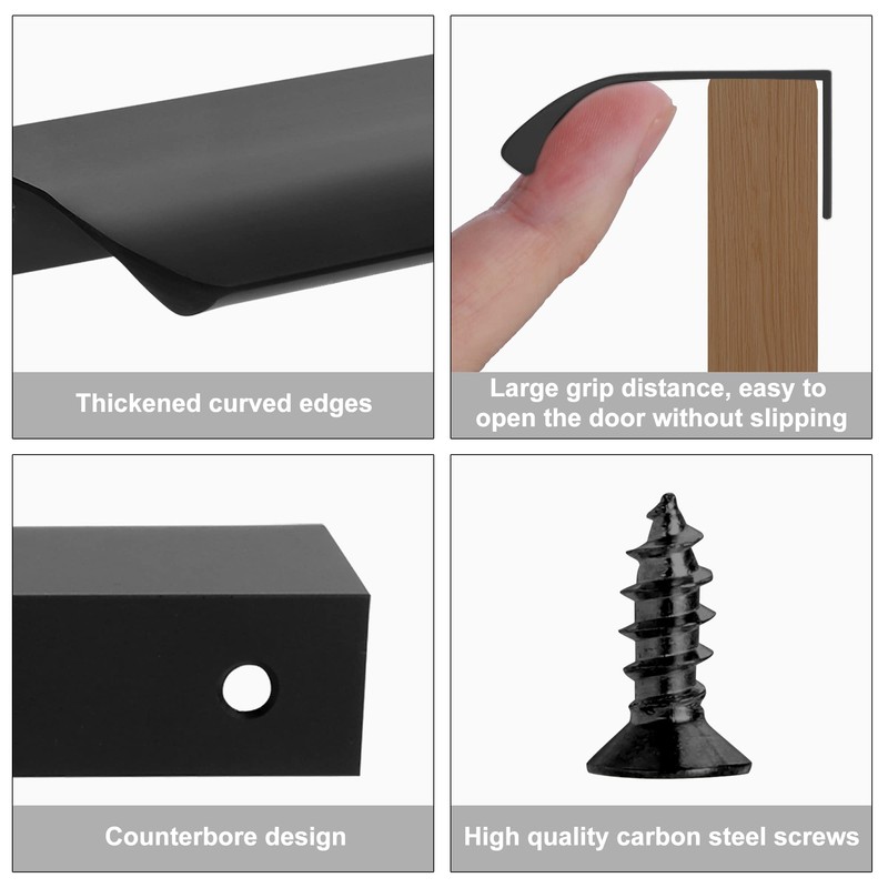 Malimali 10 Pack Black Edge Finger Pulls for Cabinets 6"