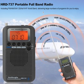 HanRongDa HRD-737 Portable Full Band Radio Aircraft Band Receiver FM/AM/SW/ CB/Air/VHF World Band with LCD Display Alarm Clock