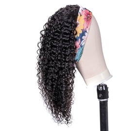 YANZIJF 18 Inch Headband Wig Human Hair Jerry Curly Headband Wigs for Black Women Glueless None Lace Front Wig Full Machine Made Curly Wave Headband Wigs Natural Color (jerry curly Headband Wigs)