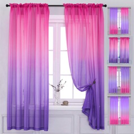 Yancorp 2 Panel Sets Bedroom Curtains 96 inch Length Sheer Curtain Pink Purple Ombre Curtains Rod Pocket Drapes for Girls Living Room Mermaid Bedroom Nursery Kid Window Decor(Pink Purple, 52"x96")