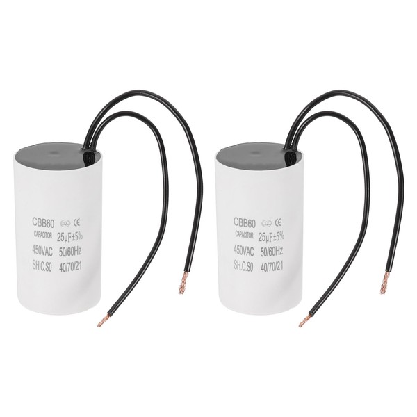 PATIKIL 2 Pcs 25uF CBB60 Running Capacitor with 2 Wires,
