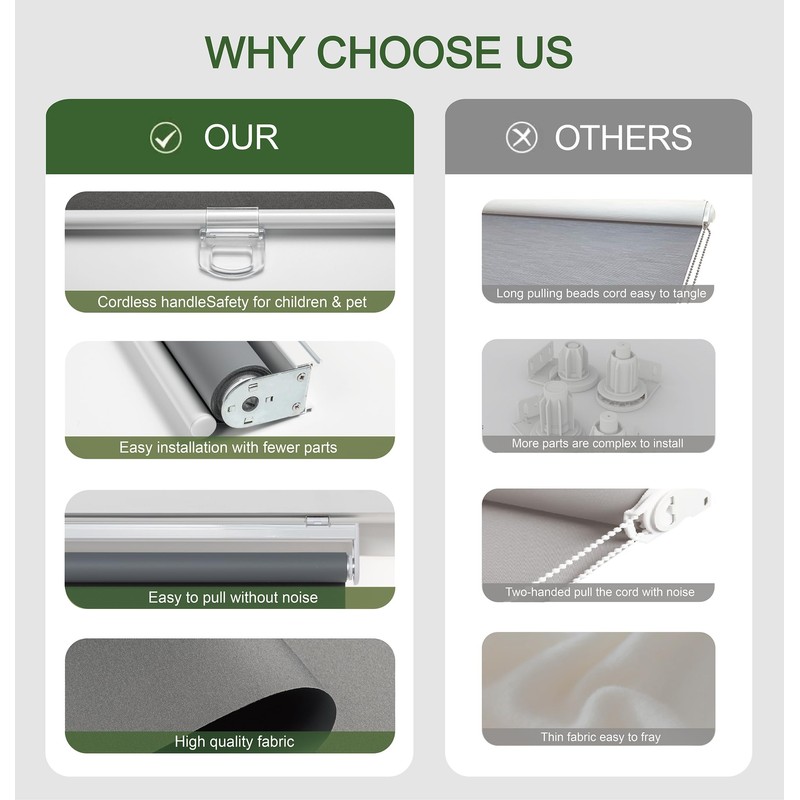 KALYSIE Custom Roller Shades 100% Blackout Blinds for Windows and