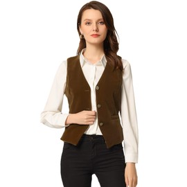 Allegra K Women's St. Patrick's Day Costumes V-Neck Suit Vests Sleeveless Button Down Steampunk Velvet Waistcoat Brown M