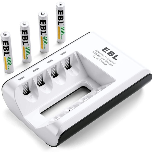 EBL AA AAA AAAA Ni-MH Ni-CD Universal Smart Battery Charger with 4 Count AAAA Rechargeable Batteries 400mAh Surface Pen Battery