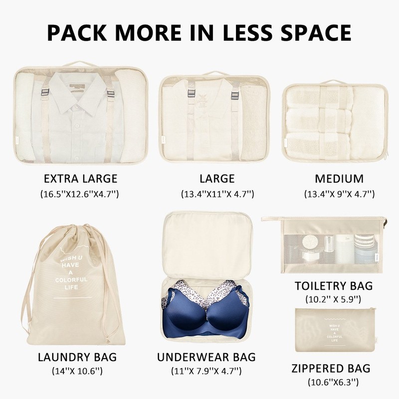 VAGREEZ Packing Cubes, 7 Pcs Travel Luggage Packing Organizers Set