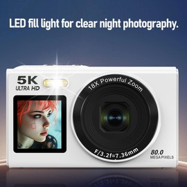 5K Digital Camera for Photography, 80MP WiFi Vlogging Camera with Dual Screen 18X Zoom Travel Vlog Cameras for Beginners Teens YouTube Content Creators (64GB)