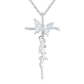 Freesloth Butterfly Faith Cross Necklace for Women 925 Sterling Silver Butterfly Pendant Cross Jewelry Valentine's Day Gifts