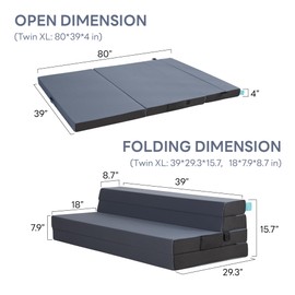 LIKIMIO Folding Mattress Twin XL, High Density Foam Mattress with Breathable and Washable Cover & Storage Bag, 4 Inch Foldable Mat Topper for Camping, RV and Yoga, Handle Design, Blue