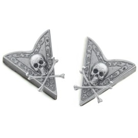 Skull and Bones Collar Tips - Dress Shirt Collar Stays - Silver Finish Collar Stays for Men & Women - Made in USA