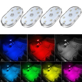 4 luces LED para interiores de automóvil con control remoto, 7 colores sincronizados con la música, iluminación ambiental del interior del automóvil con 6 cuentas de lámpara LED brillantes, luz