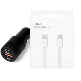 USB Car Charger Quick Charge 3.1A Type C Phone Adapter with UBS-C and USB 65W (Black + USB C)