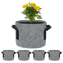 M METERXITY 5-Pack Plant Grow Bags 1 Gallon Grow Bags 300G Thickened Fabric Pots with Durable Handles Plant Garden Grow Pots for Fruits/Vegetables/Flowers/Plants [Grey]
