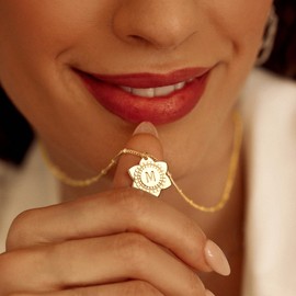 MYEARS Women Initial Necklace Gold Lily May Flower Pendant 14K Gold Plated Simple Dainty Satellite Chain Everyday Trendy Jewelry Letter K