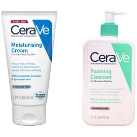 CeraVe Gel Limpiador Espumoso 473ml Limpiador diario para piel mixta grasa o con acné  crema hidratante 50ml hidrante diario para rostro y cuerpo...  