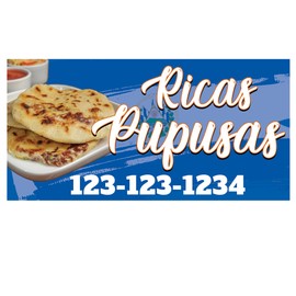 Pupusas Banner Custom Phone Number | Heavy-Duty Vinyl 1-Sided with Metal Grommets Pupusas Lona