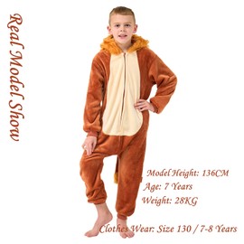 YLLSOPHAN Boys Girls Animal Pattern Lion Bear Panda Bunny Bull Gorilla Dinosaur Crocodile Onesie Pyjamas Outfit Sleepsuit Soft Fleece Extra Large Thickness (UK, Age, 9 Years, 10 Years, Lion)
