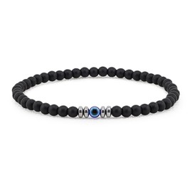 Lameybrt Evil Eye Bracelet 4 mm Natural Stretch Adjustable Beaded Bracelets for Men (B03 Black Agate, One Size)