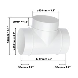 Pipe T-Piece Connector Diameter 100 mm PVC Plastic White Ventilation Pipe
