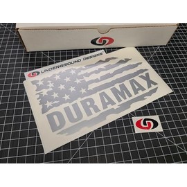 American Flag Duramax Decals 6.6L Diesel Truck Window Stickers Fits Silverado Sierra 2500 3500 Select Size/Color: (Metallic Silver, 7" Tall x 12" Wide)