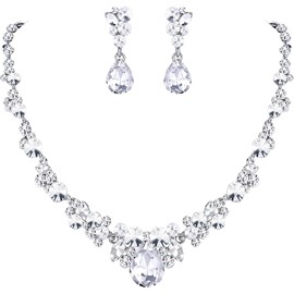 EVER FAITH Mujer Sets de Joyería Cristal Austríaco Elegante Boda Lágrima Flor Collar Arete para Novia