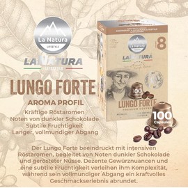 Lungo Forte Coffee, 100 Coffee Capsules Compatible with Nespresso Capsule Machines, by La Natura Lifestyle