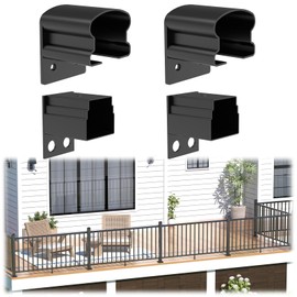 Egadis 4 Pack Aluminum Deck Railing Bracket Connector, Fixed Railing Bracket, Black Textured Powder-Coat Finish Railing System for Outdoor Decks, Porches & Balconies