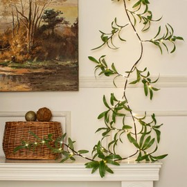 Artificial Olive Garland with Timer, 6.56Ft 96 LED Battery Operated Garland Lights for Indoor Outdoor Home Decor Christmas Thanksgiving Spring/Summer Weeding Backdrop Holiday Decorations