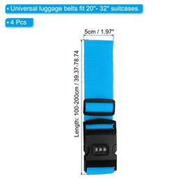 PATIKIL Luggage Straps, 4 Pack Suitcase Straps Adjustable Luggage Belts Strap with Combination Lock TSA Approved for Luggage Suitcases Travel, Light Blue