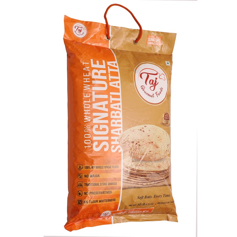 TAJ Signature Sharbati Atta, 10lbs, (Chakki Atta - Stone Ground)
