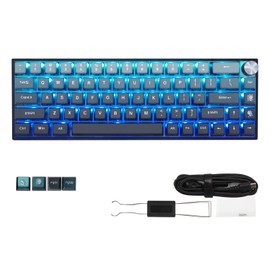 MOLGRIA SKYLOONG GK68 Blue Backlit Gaming Keyboard with Side Transparent Pudding Keycaps, Hot Swappable Red Optical Switches, Type C Wired Knob Mechanical Keyboard for Win/Mac OS
